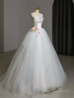 A-Line Tulle White Long Formal Prom Dress, White Long Formal Dress