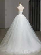 A-Line Tulle White Long Formal Prom Dress, White Long Formal Dress