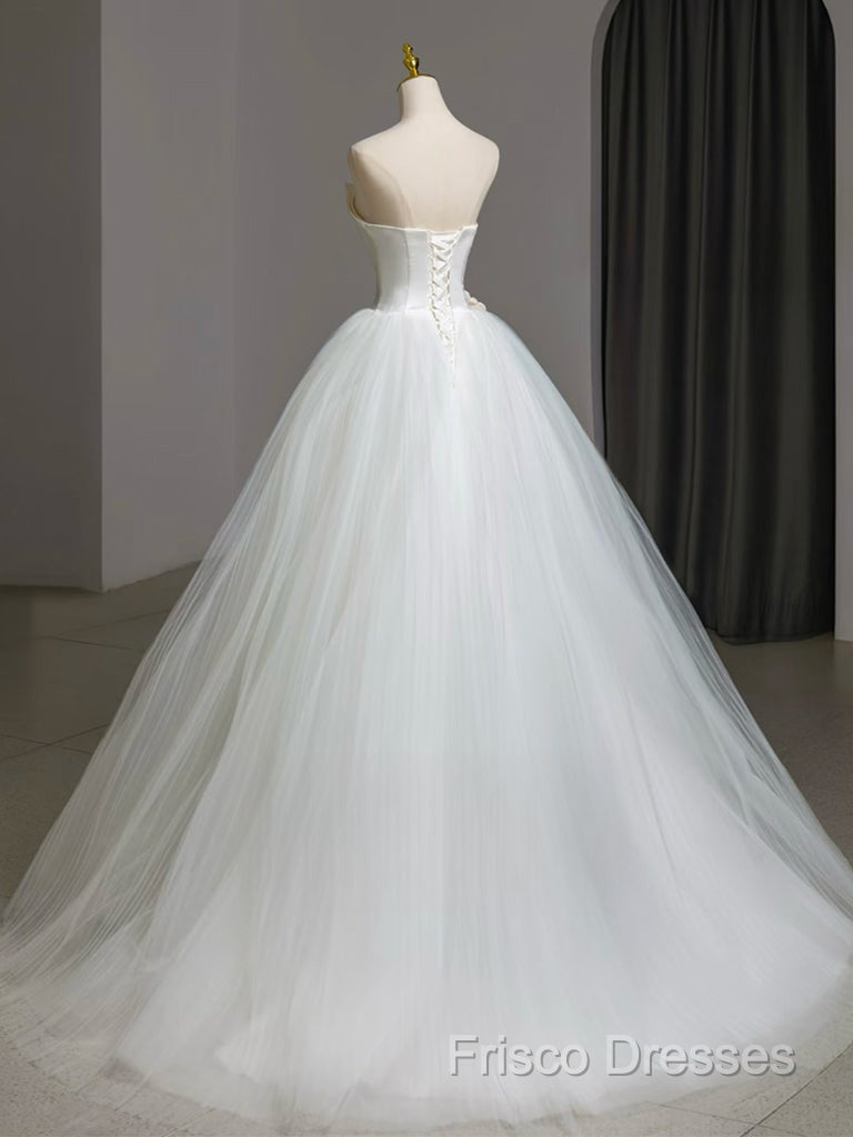 A-Line Tulle White Long Formal Prom Dress, White Long Formal Dress