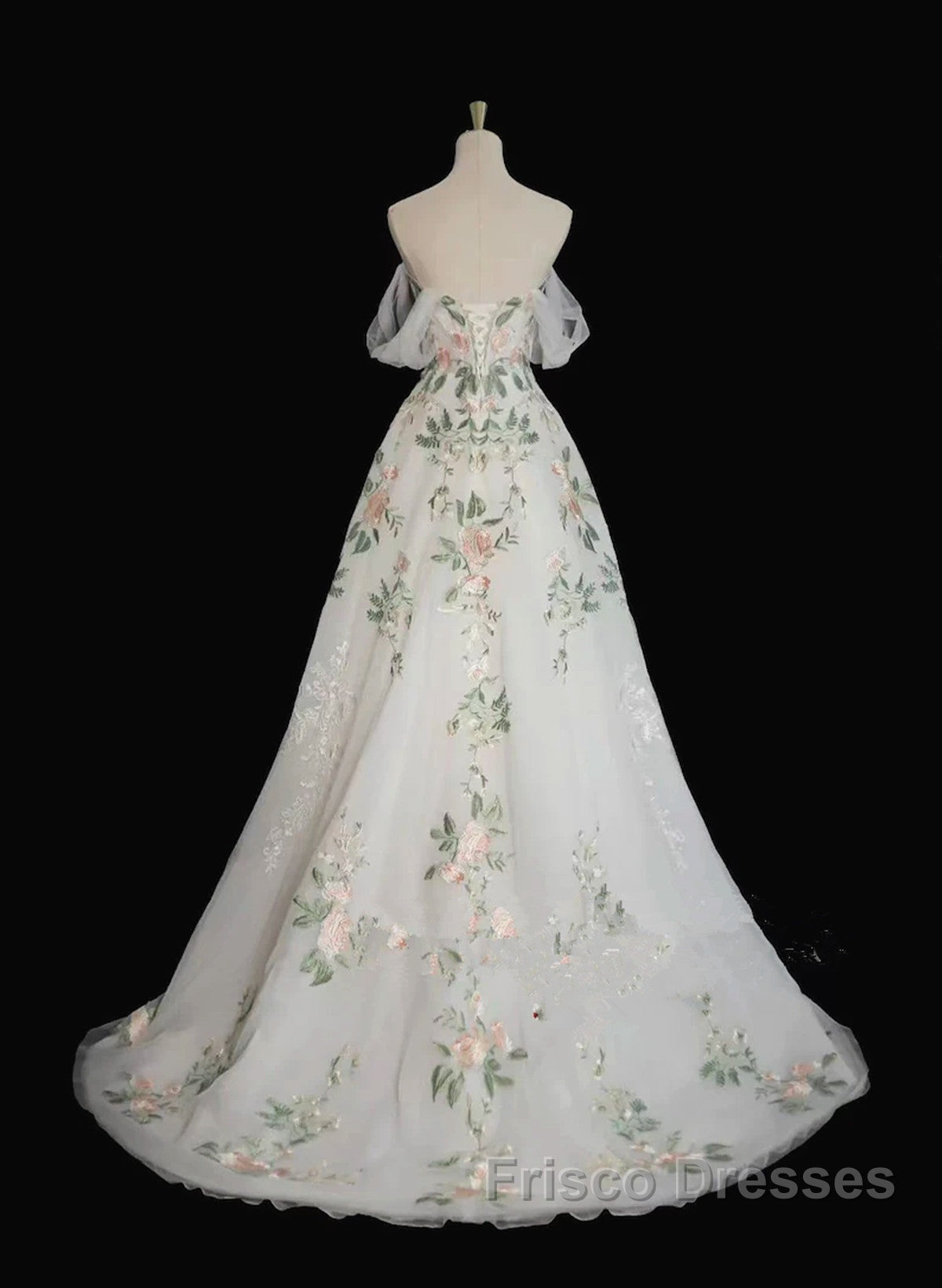 A-Line Tulle With Flower Lace White Wedding Party Dress, White Tulle Evening Dress Formal Prom Dress