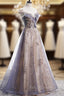 A-line Tulle with Lace Applique Party Dress, Tulle Long Formal Prom Dress