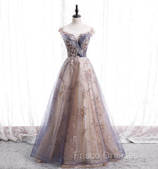 A-line Tulle with Lace Applique Party Dress Tulle Long Formal Prom Dress Formal Prom Dress shops