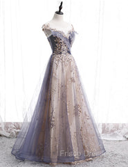 A-line Tulle with Lace Applique Party Dress Tulle Long Formal Prom Dress Formal Prom Dress shops