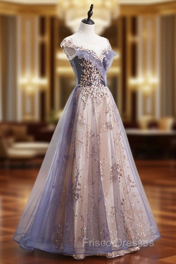 A-line Tulle with Lace Applique Party Dress Tulle Long Formal Prom Dress Formal Prom Dress shops Main image