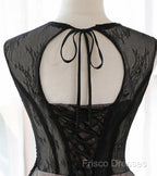 A-Line Tulle With Lace Round Neckline Floor Length Party Dress Black Formal Prom Dress Formal Dress