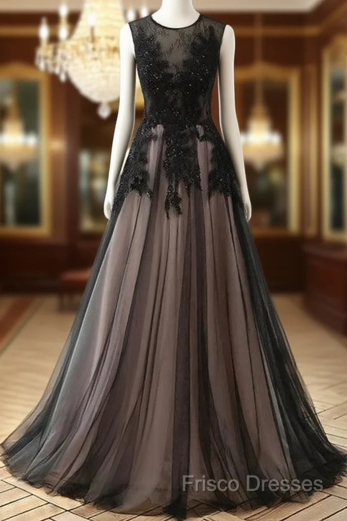 A-Line Tulle With Lace Round Neckline Floor Length Party Dress Black Formal Prom Dress Formal Dress Main image