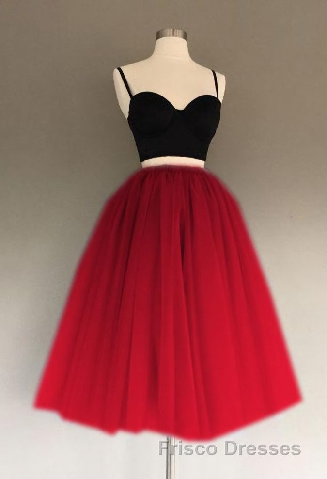 A Line Two Piece Homecoming Dress Short Tulle Formal Prom Gowns