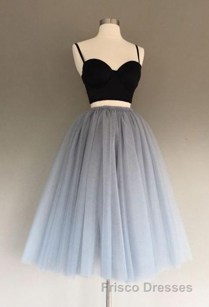 A Line Two Piece Homecoming Dress Short Tulle Formal Prom Gowns