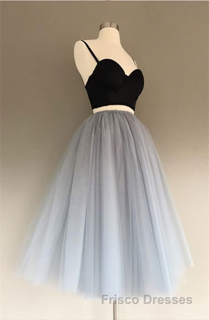 A Line Two Piece Homecoming Dress Short Tulle Formal Prom Gowns