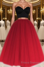 A Line Two Piece Homecoming Dress Short Tulle Formal Prom Gowns