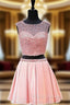 A-line Two Piece Short Pink Backless Short Homecoming Dress
