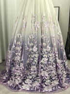 A-line V-neck Appliques Lace Floor-Length Tulle Dress