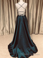 A Line V Neck Backless Long Formal Prom Dress Simple Dark Green Formal Prom Evening Gowns