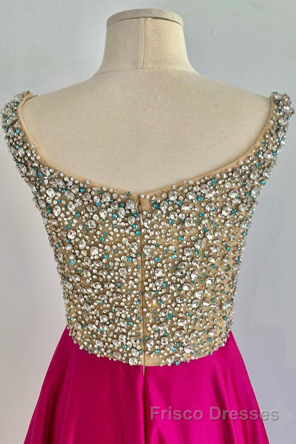 A Line V Neck Beaded Fuchsia Long Formal Prom Dresses, V Neck Fuchsia Formal Dresses, Beaded Fuchsia Evening Dresses Secondary image