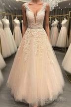 A Line V Neck Beaded Pink Lace Long Formal Prom Dresses, V Neck Pink Lace Formal Dresses, Pink Lace Evening Dresses