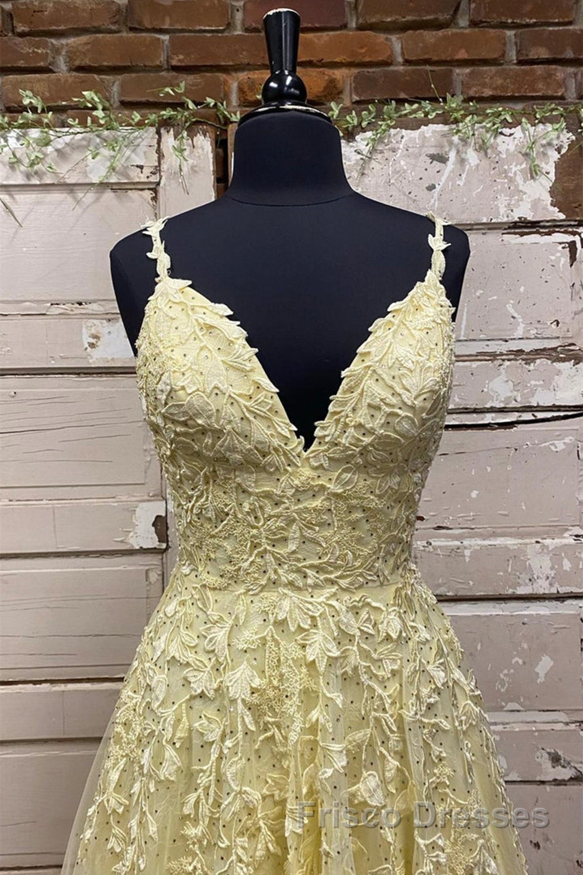 A Line V Neck Beaded Yellow Lace Tulle Long Formal Prom Dresses, Yellow Lace Formal Dresses, Beaded Yellow Evening Dresses Secondary image