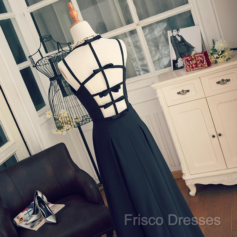 A Line V Neck Black Long Formal Prom Dress With Corss Back, Black Long Formal Graduation Dress Secondary image