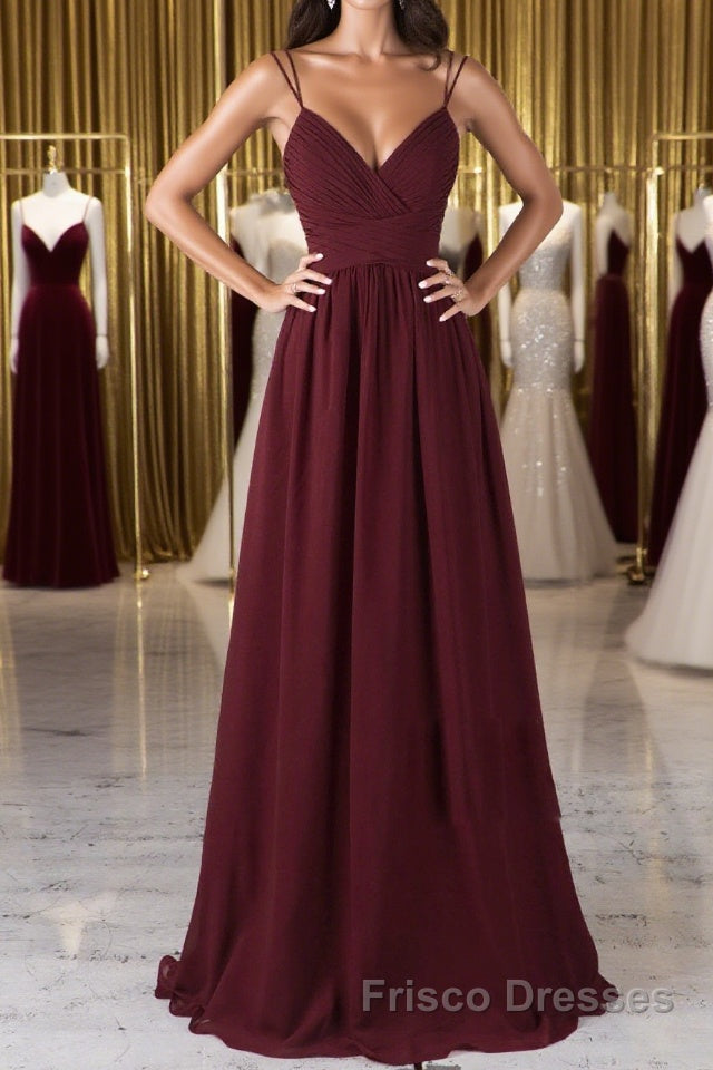A Line V Neck Burgundy Chiffon Long Formal Prom Dresses with Lace Back, V Neck Lace Back Burgundy Formal Graduation Evening Dresses