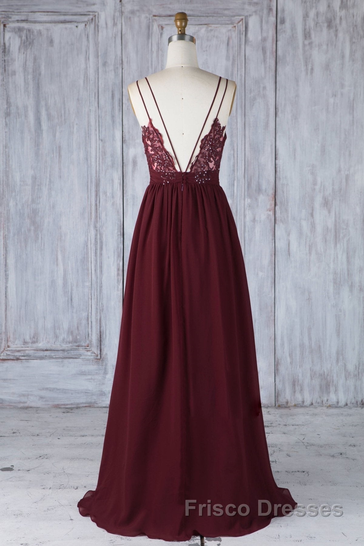 A Line V Neck Burgundy Chiffon Long Formal Prom Dresses with Lace Back, V Neck Lace Back Burgundy Formal Graduation Evening Dresses Secondary image