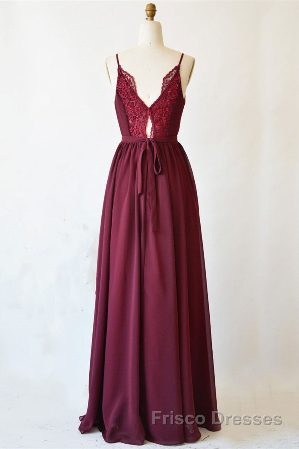 A Line V Neck Burgundy Long Formal Prom Dresses with Lace Back, V Neck Burgundy Formal Evening Dresses, Burgundy Bridesmaid Dresses Secondary image