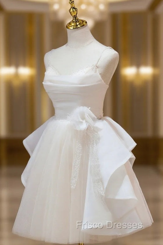 A Line V Neck Champagne Short Formal Prom Dress, Formal Mini Gown Cute Puffy Homecoming Dress Main image