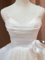 A Line V Neck Champagne Short Formal Prom Dress, Formal Mini Gown Cute Puffy Homecoming Dress