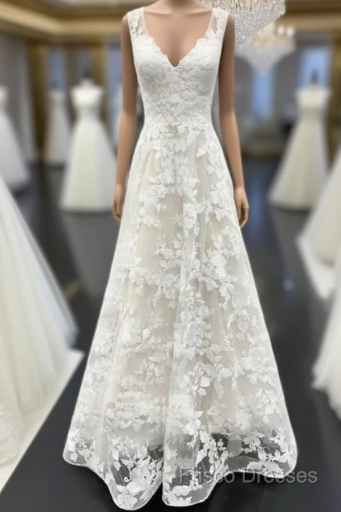 A Line V Neck Floral Lace Long Formal Prom Dress Main image