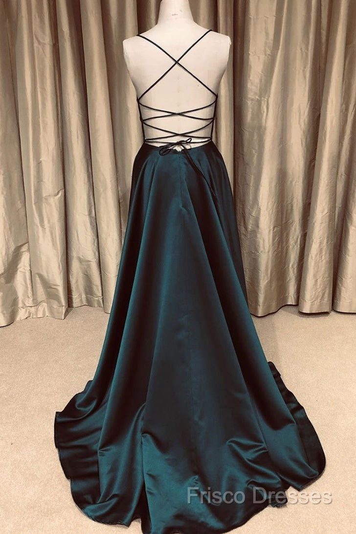 A Line V Neck Green/Blue Backless Long Formal Prom Dress, V Neck Backless Green/Blue Formal Graduation Formal Dress Secondary image