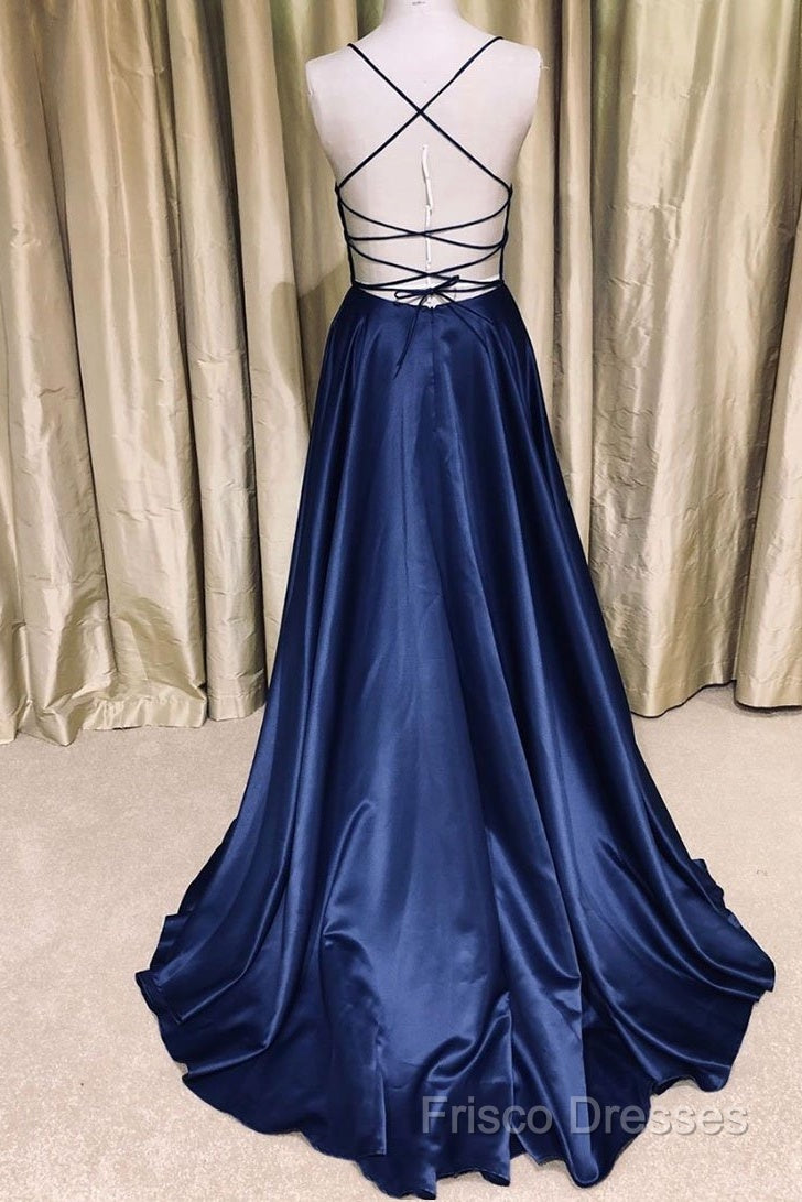 A Line V Neck Green/Blue Backless Long Formal Prom Dress, V Neck Backless Green/Blue Formal Graduation Formal Dress