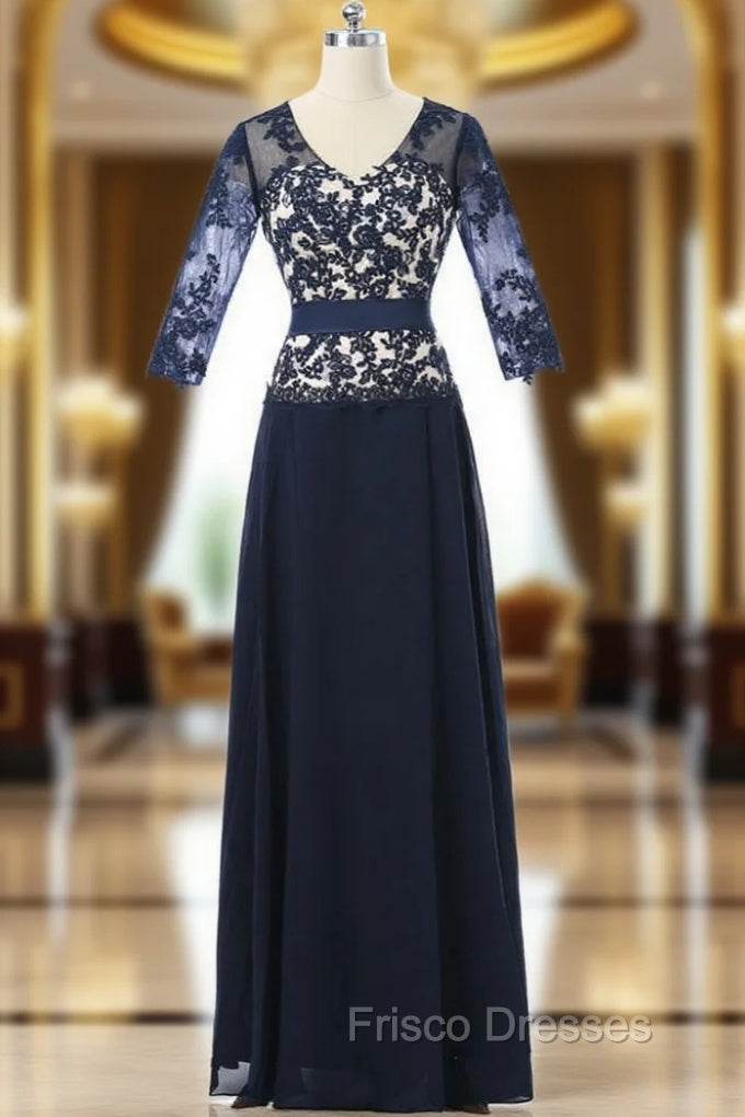 A-line V-neck Half Sleeves Navy Blue Mother Of The Bride Dress Main image