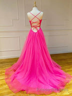 A Line V Neck Hot Pink Long Formal Prom Dresses, V Neck Hot Pink Long Formal Evening Dresses