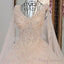 A Line V Neck Lace Crystal Beaded White/ Light Blue Wedding Dresses Floor Length