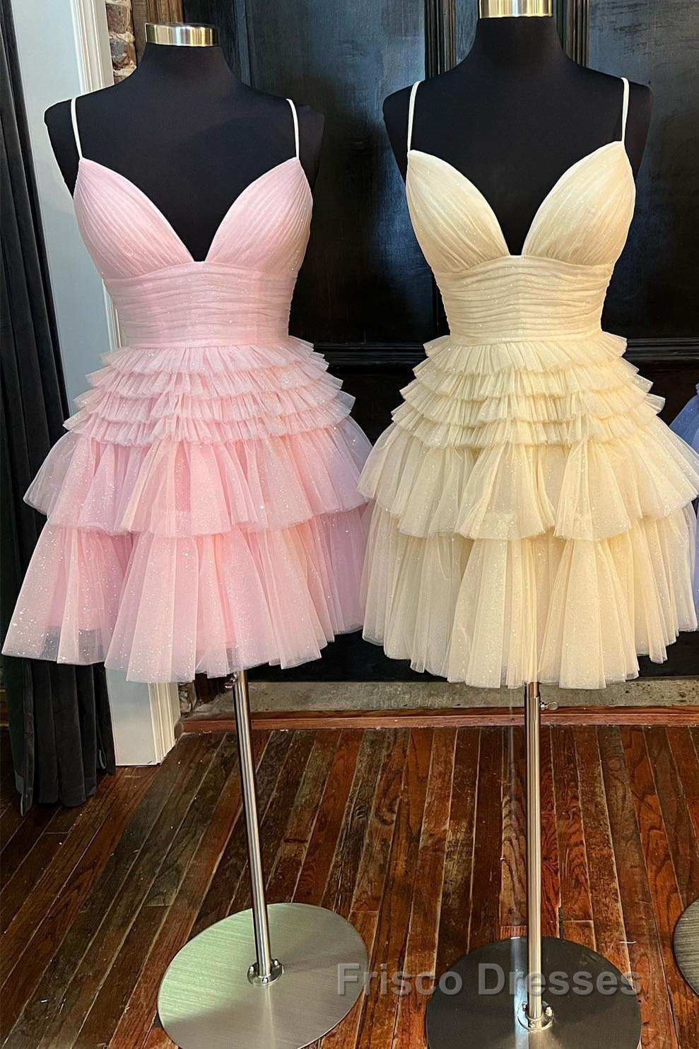 A-Line V-Neck Multi-Tiered Short Party Dress,Light Pink Cocktail Dress Short Secondary image