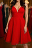 A Line V Neck Open Back Red Short Formal Prom Dresses, Backless Red Homecoming Dresses
