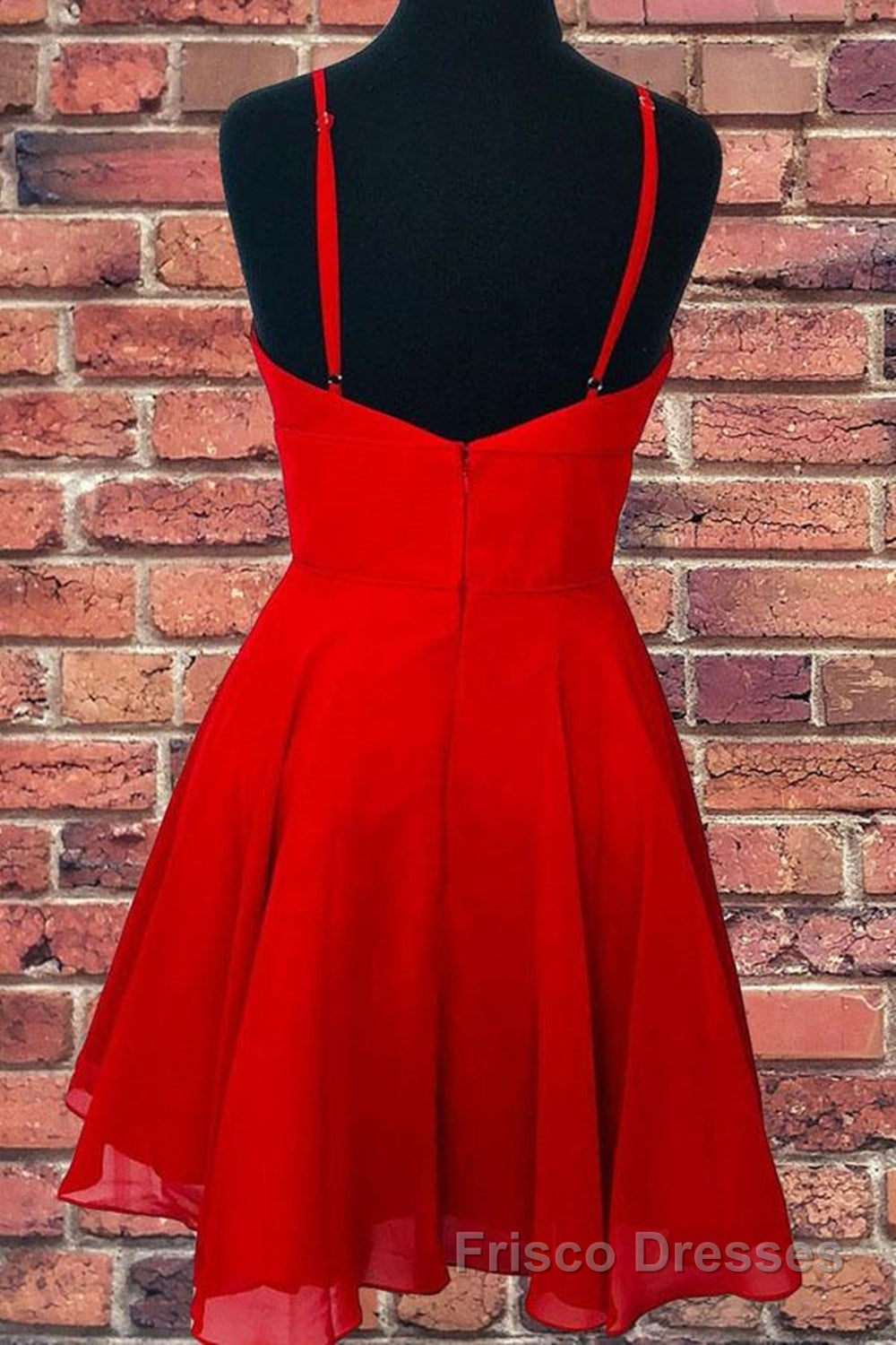 A Line V Neck Open Back Red Short Formal Prom Dresses, Backless Red Homecoming Dresses Secondary image