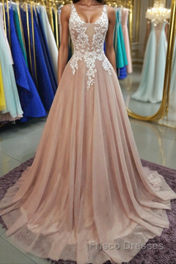 A Line V Neck Pink Lace Long Formal Prom Dresses, V Neck Pink Formal Dresses, Pink Lace Evening Dresses Main image
