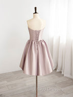 A-Line V  Neck Pink Short Formal Prom Dress, Pink Homecoming Dress