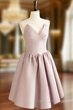 A-Line V  Neck Pink Short Formal Prom Dress, Pink Homecoming Dress
