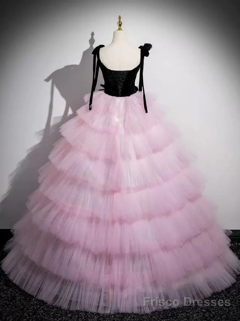 A-Line V Neck Pink Tulle Long Prom Dress, Pink Long Formal Dress Secondary image