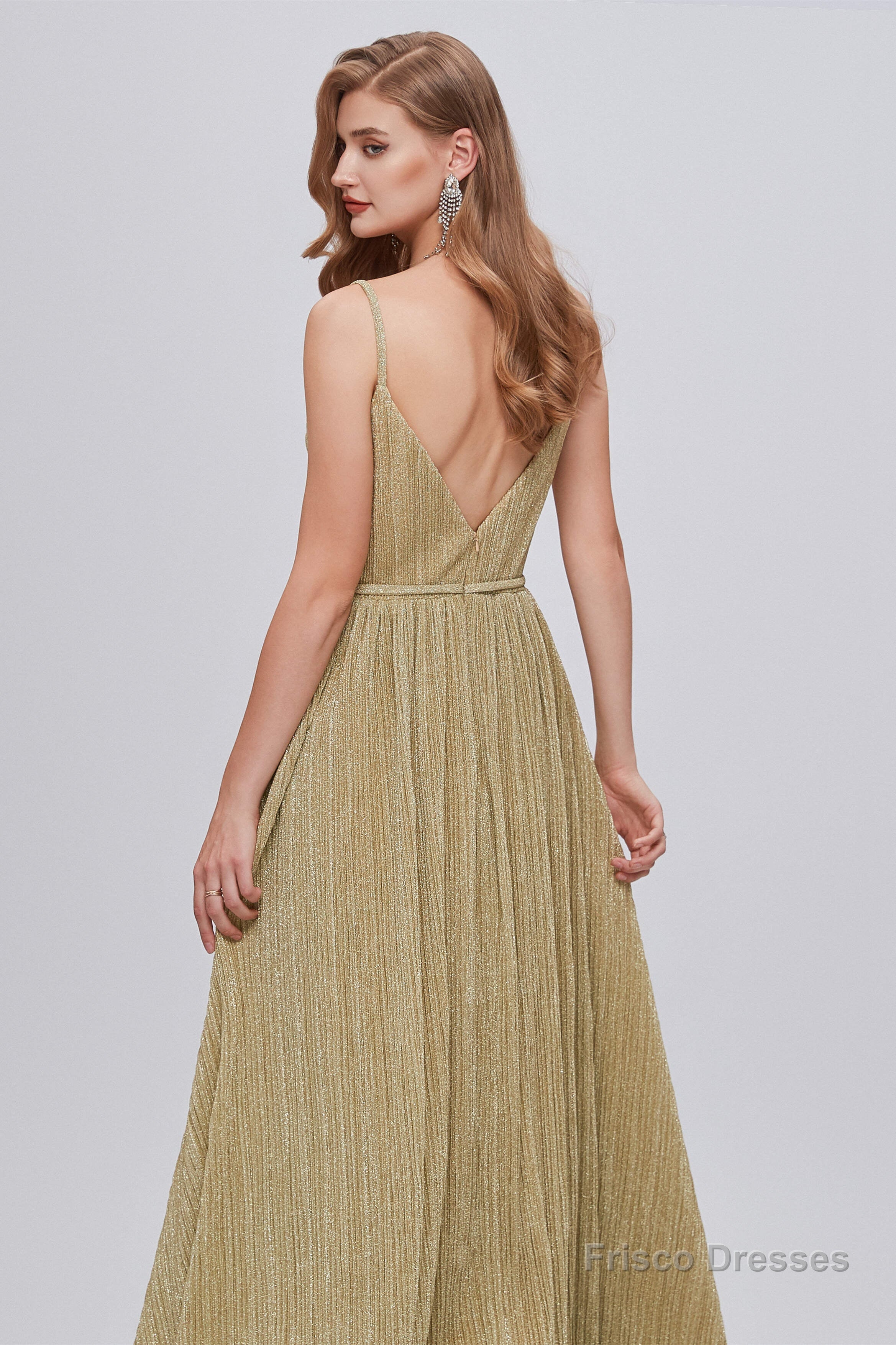 A-Line V-Neck Polyester With Train Sash Formal Party Dresses Secondary image