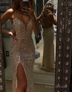 A-line V Neck Prom Dress With Split