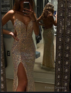 A-line V Neck Prom Dress With Split