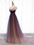 A Line V Neck Purple Ombre Formal Prom Dresses, V Neck Purple Ombre Formal Evening Bridesmaid Dresses