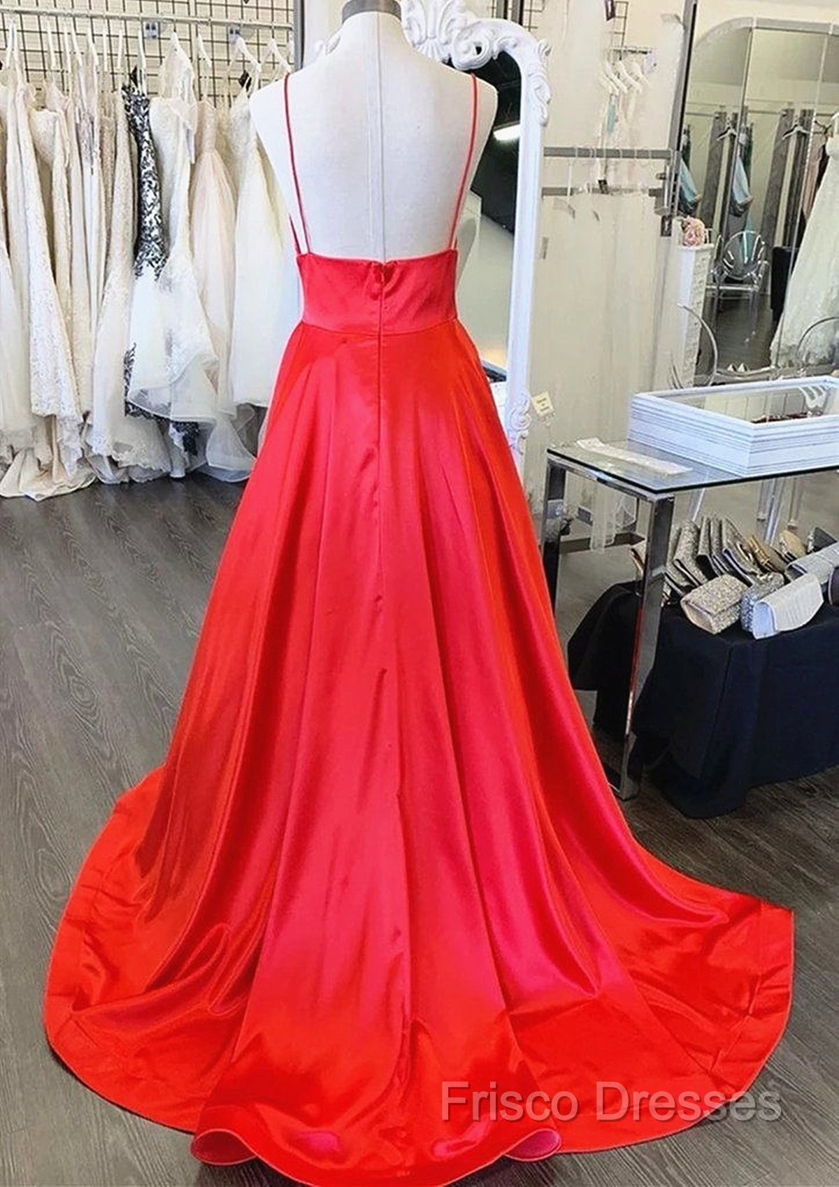 A Line V Neck Red Long Formal Prom Dress, Red V Neck Long Formal Bridesmaid Dress Secondary image