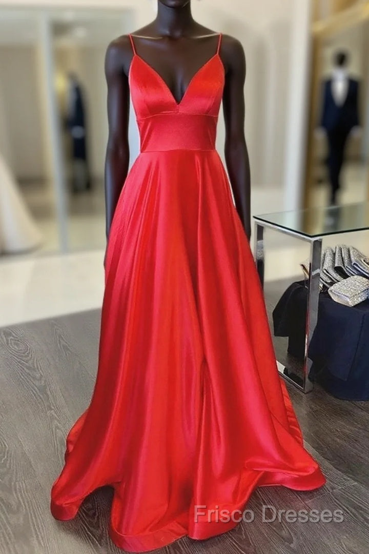 A Line V Neck Red Long Formal Prom Dress, Red V Neck Long Formal Bridesmaid Dress Main image