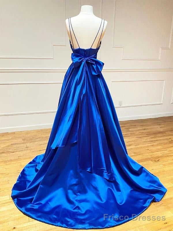 A-Line V-Neck Royal Blue Prom Dress Evening Dress With Bowknot, Secondary image