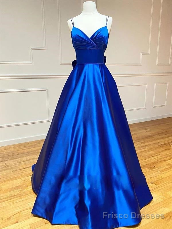 A-Line V-Neck Royal Blue Prom Dress Evening Dress With Bowknot, Main image