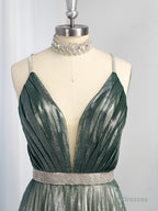 A-line V-neck Ruffles Floor-Length Dress