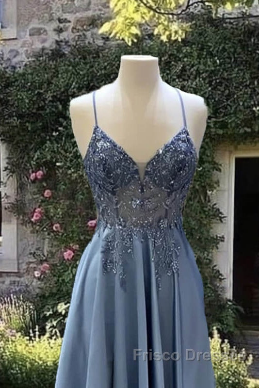 A-Line V Neck Satin Beaded Gown Secondary image