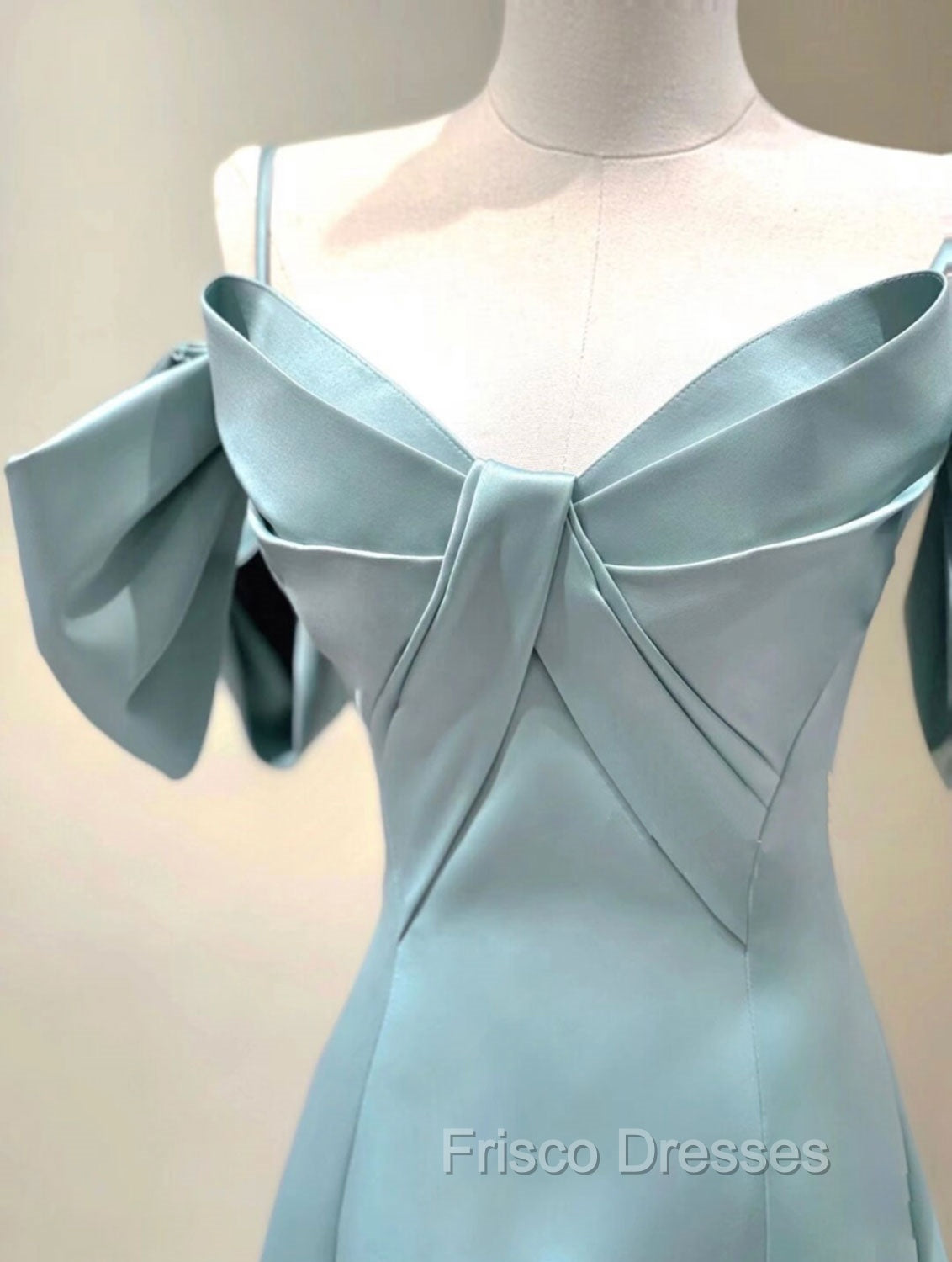 A-Line V Neck Satin Blue Long Formal Prom Dress, Blue Formal Evening Dress